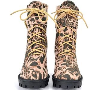 Republic LA Women Leopard Block Chunky Ankle Boots